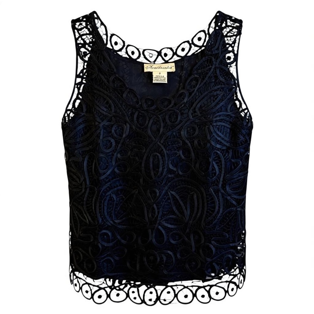 Soulmates Black Elegant Handcrafted Silk Lace Evening Tank Size S